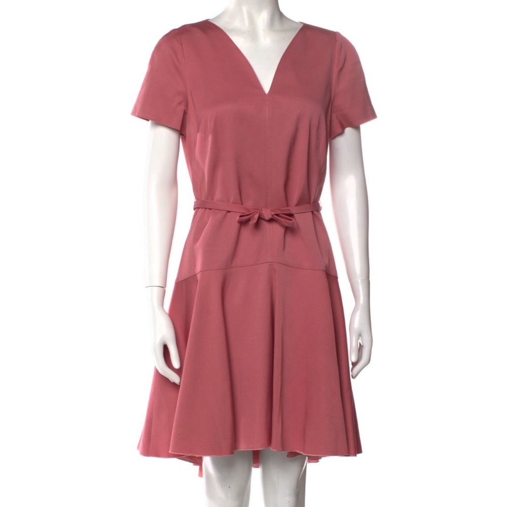 Pink Paule Ka V-Neck Knee-Length Dress with Removable Bow Belt Size 10